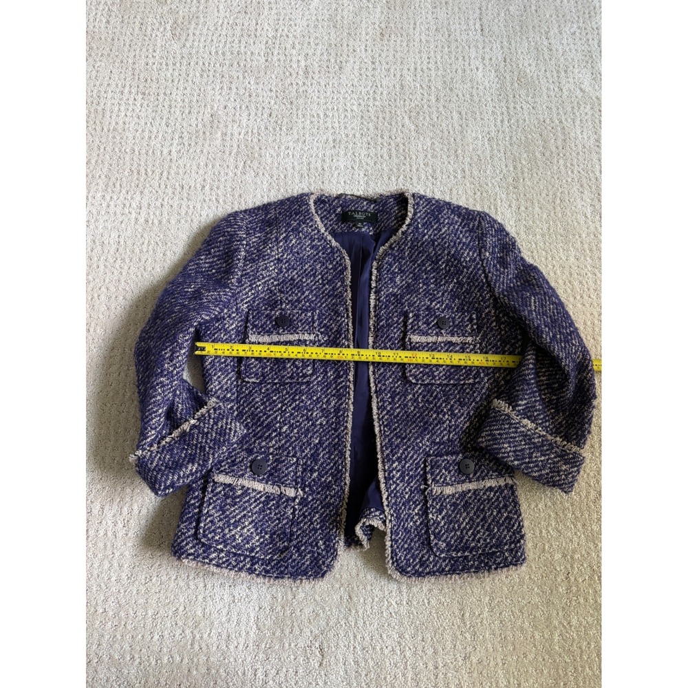 Talbots Purple Boucle Tweed Wool Mohair Alpaca‎ Blend Fringe Jacket 4P Petite